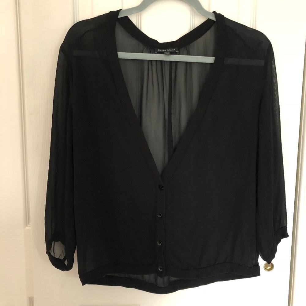 Eileen Fisher 100% Silk Sheer Button Down S
